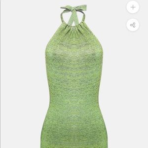 Green knit halter backless dress